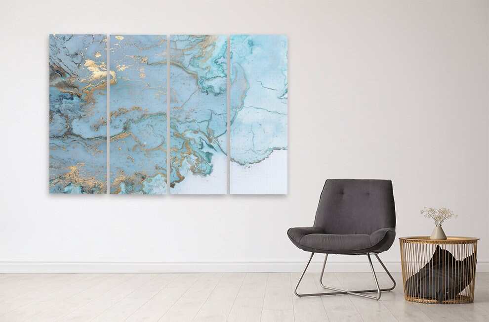 Blue marble wall art Fluid abstract print Abstract wall art paintings on canvas Home wall decor gold marble wall art multi panel wall art