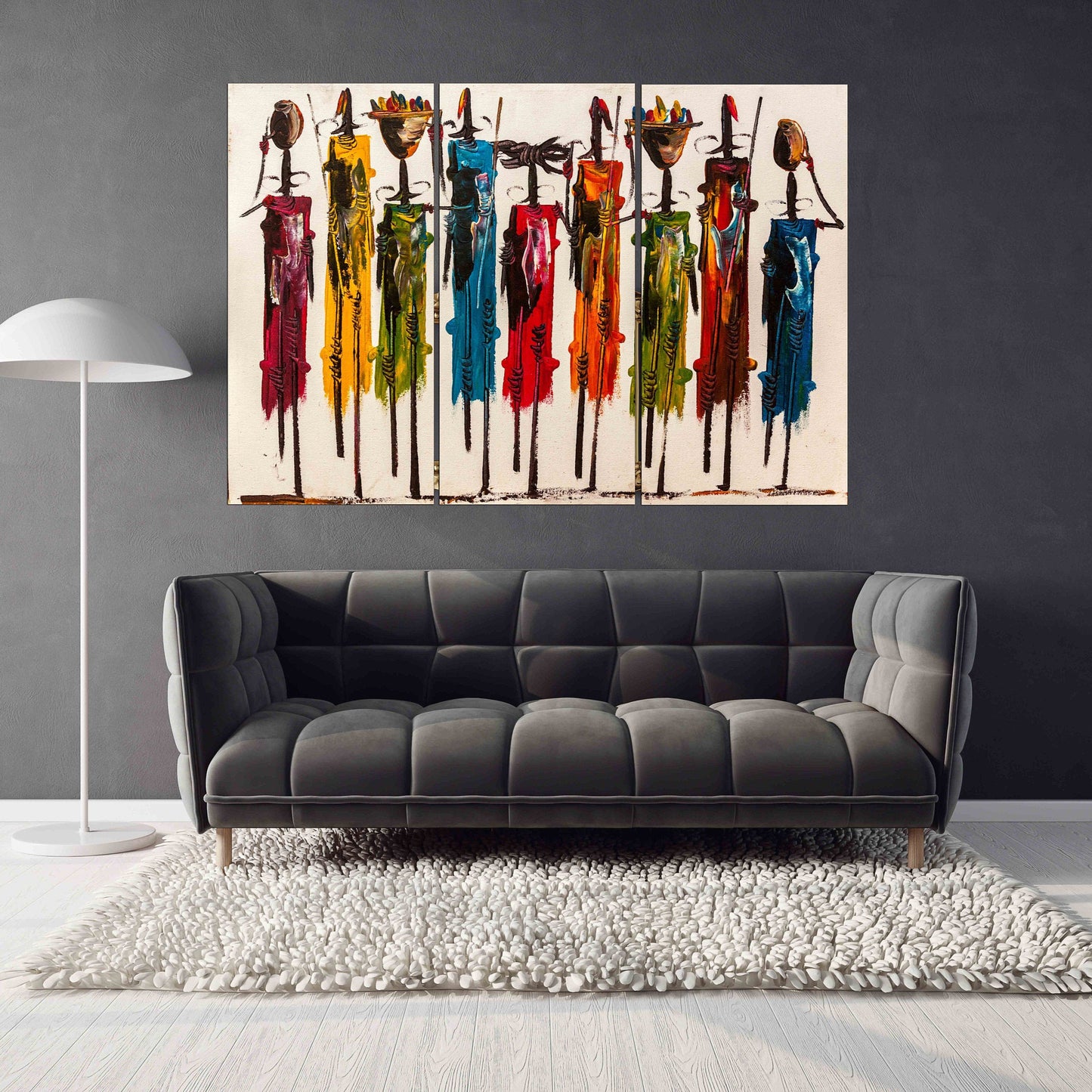 Abstract African extra large wall art Masai canvas painting print, Afro woman wall decor