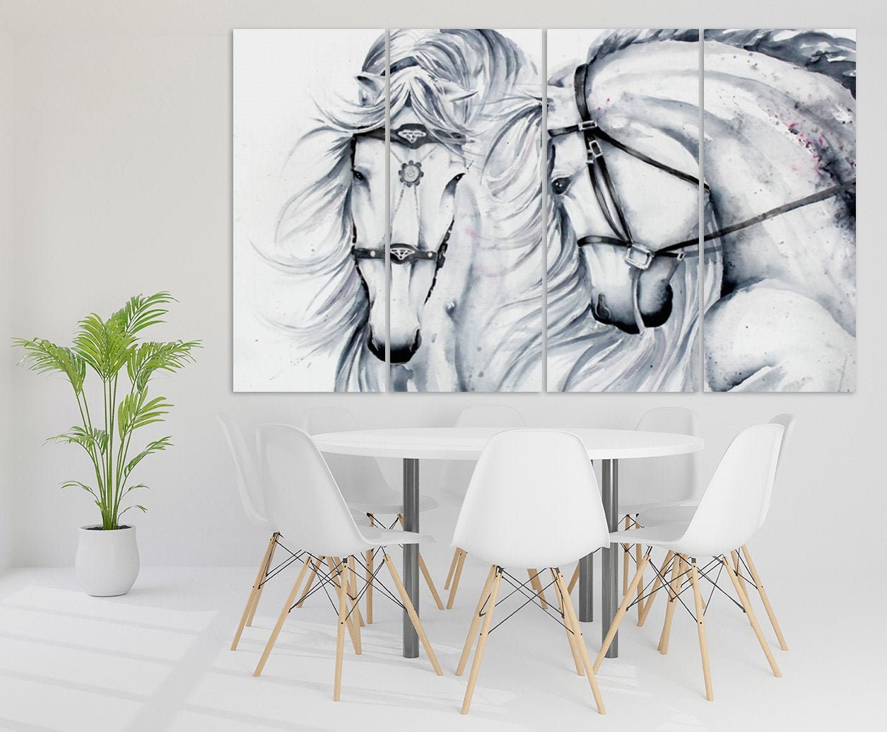 White horse canvas Horse wall art Amazing hand drawn horse paintings on canvas, home wall decor, canvas painting, horse printable art