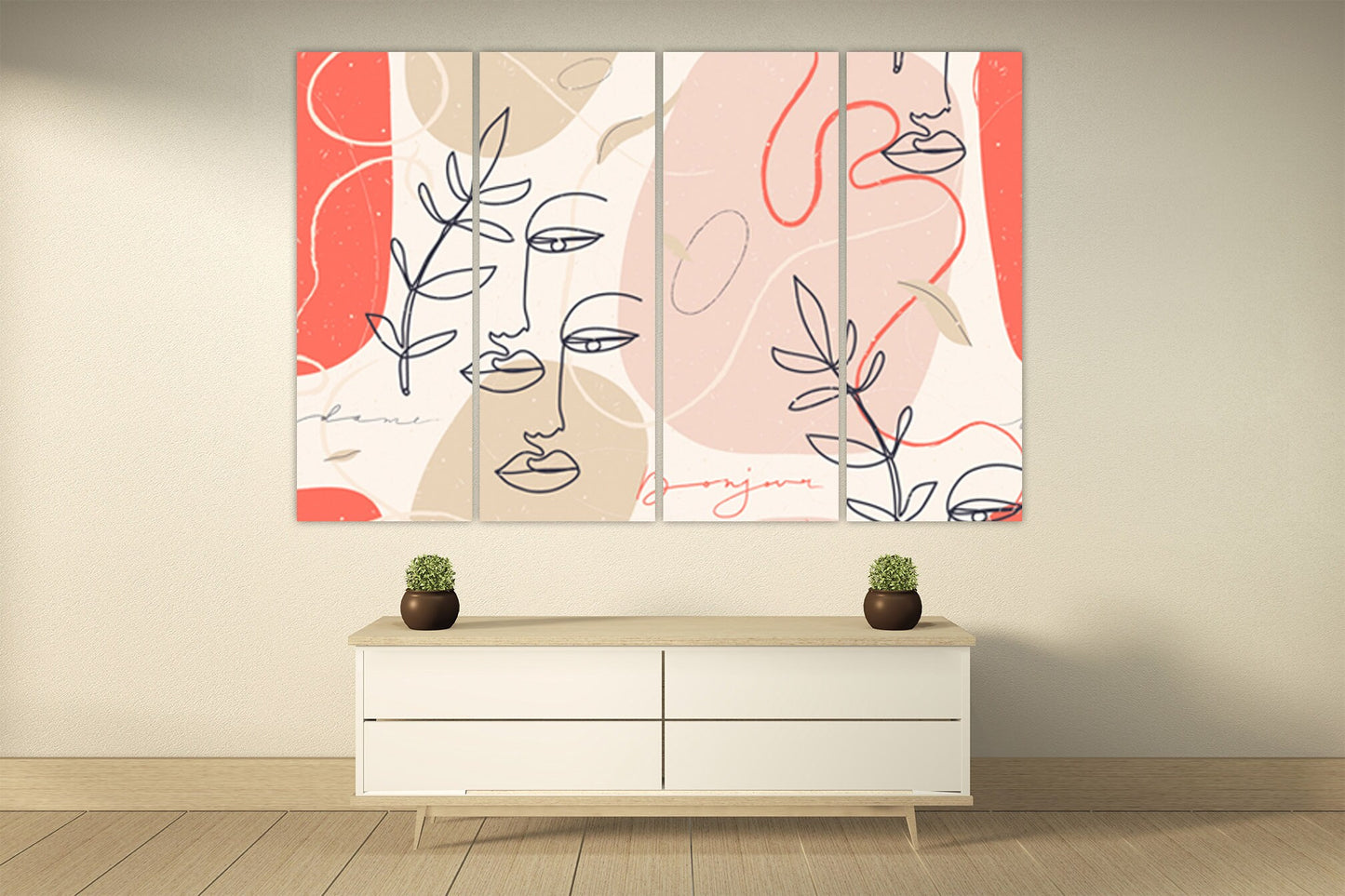 Minimal line art, Face line art, home wall decor, canvas painting, living room art, huge wall art, 5 panel canvas, kitchen decor wall