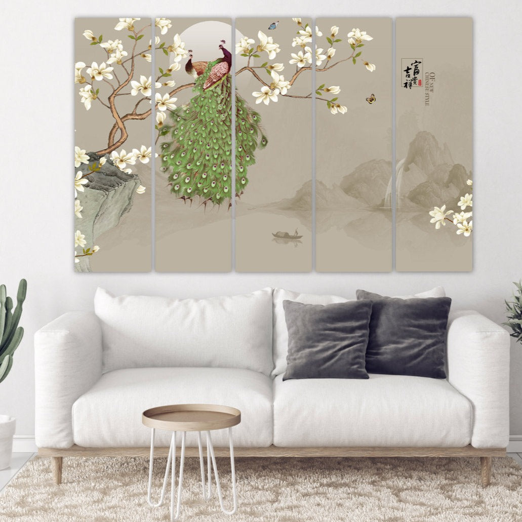 Sakura bonsai tree Peacock wall art Sakura blossoms Floral wall art japanese wall art canvas  japanese prints wall art asian wall art