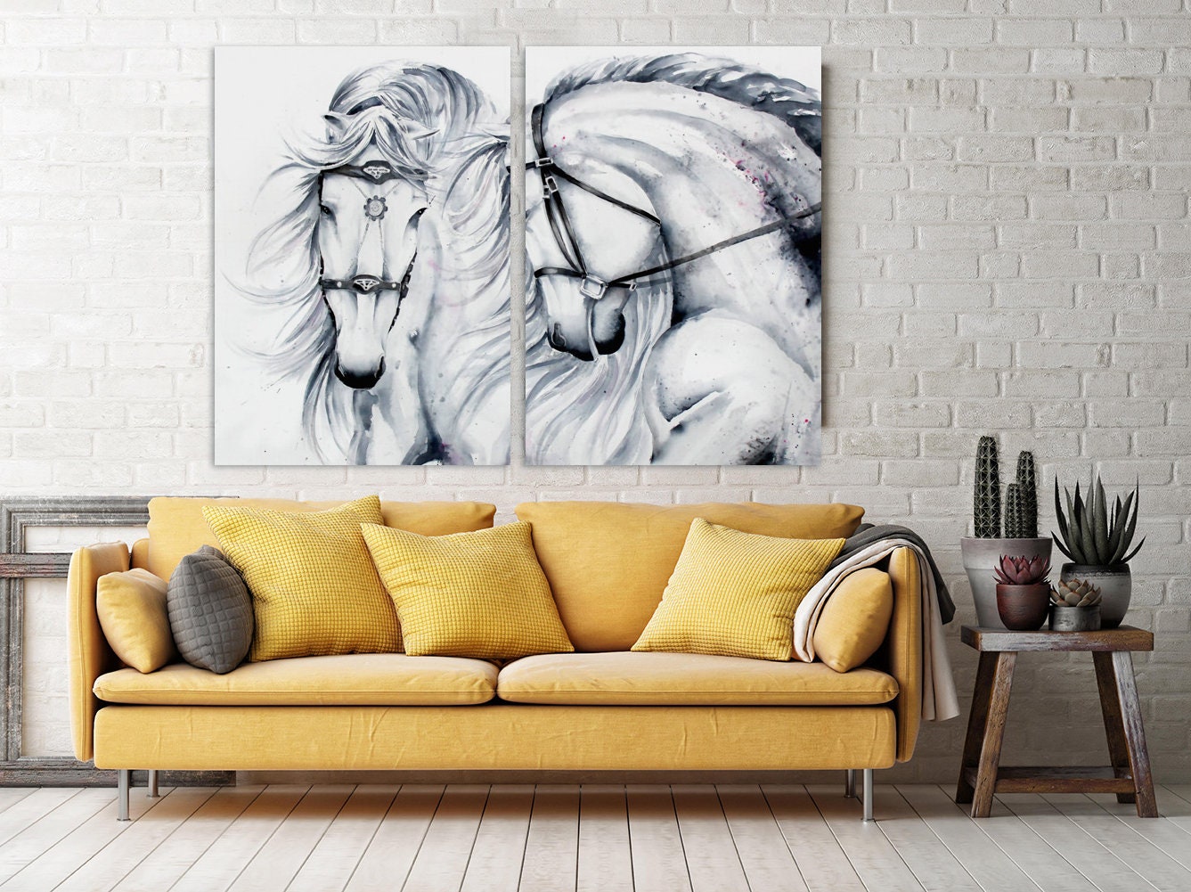 White horse canvas Horse wall art Amazing hand drawn horse paintings on canvas, home wall decor, canvas painting, horse printable art