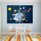 Kids space Nursery Playroom wall decor adventure Baby Kids wall print 3d space art canvas painting extra large Multi panel canvas