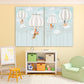 Baby nursery wall art Playroom Kids wall decor boy balloon nursery picture hot air balloon art animals print Multi panel canvas painting