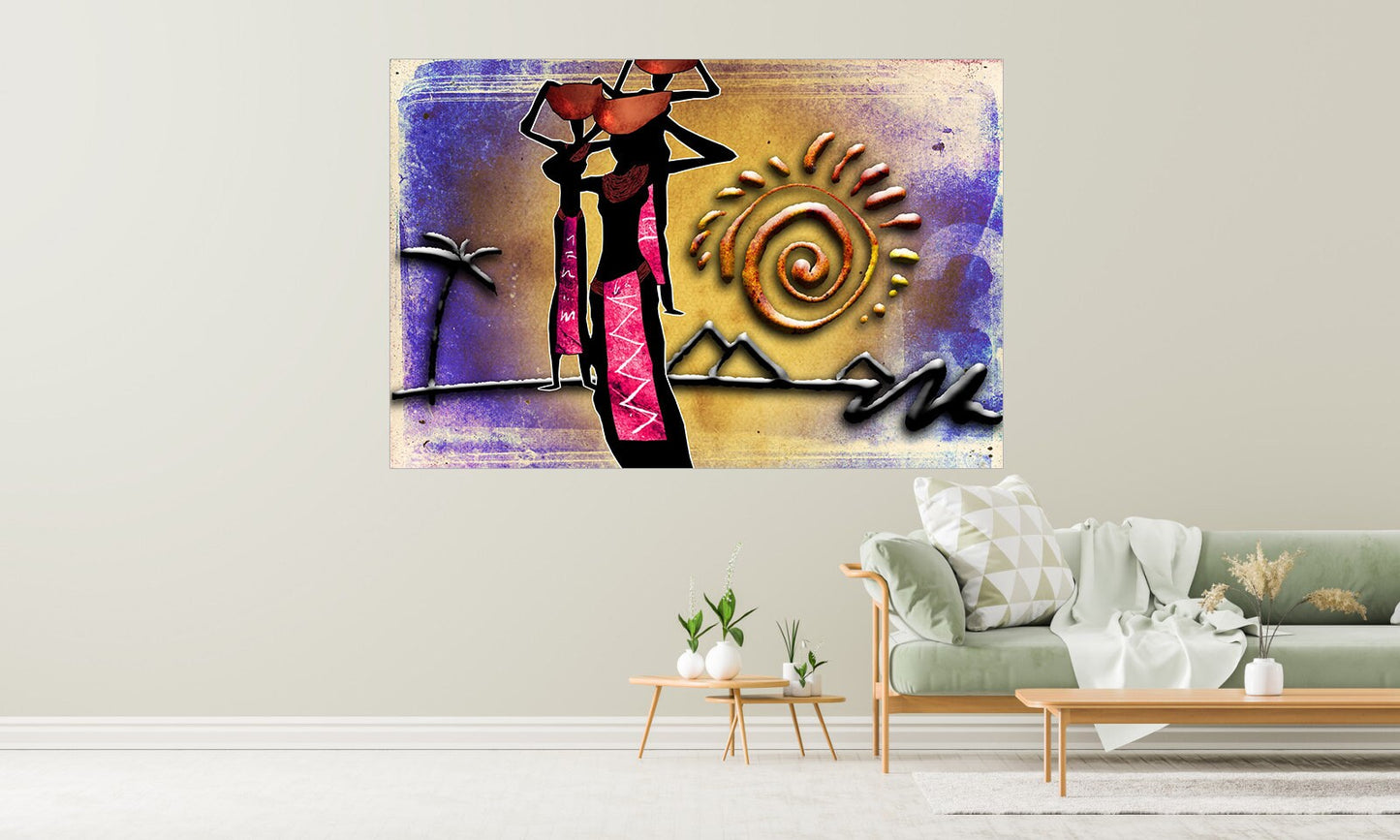 African ethnic retro illustration Abstract African wall art Masai canvas print african canvas art painting Masai painting Whimsical art