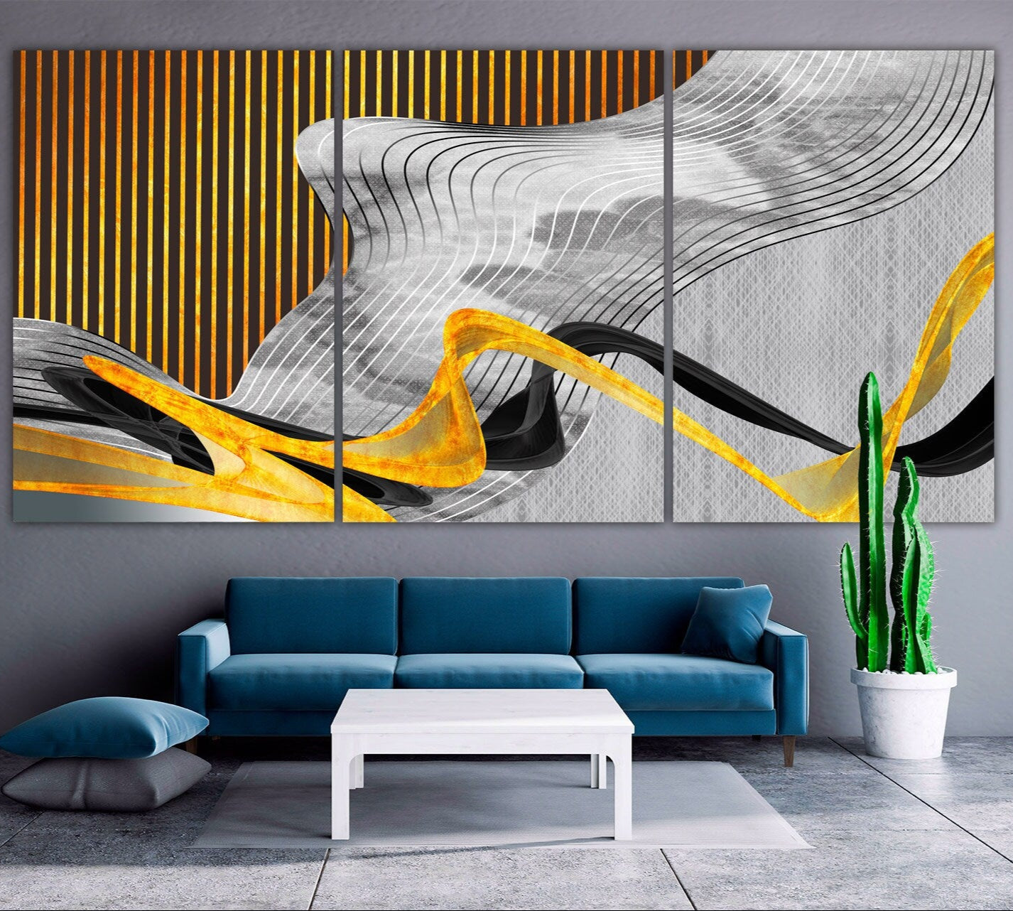 Grey Gold art Abstract art print Modern abstract art Multi panel canvas Abstract wall art Abstract painting Extra large wall art