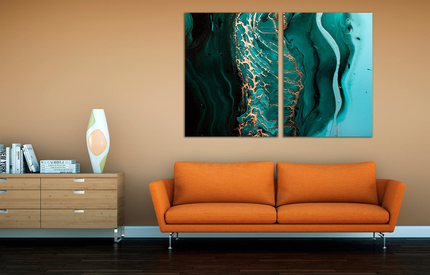 Fluid art Marble wall decor canvas print Abstract Extra Large wall art paintings Multi panel Trendy green home decor