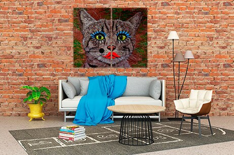 Crazy cat makeup oil painting pet portrait wall art farmhouse animal wall decor nursery extra large multi panel canvas art painting