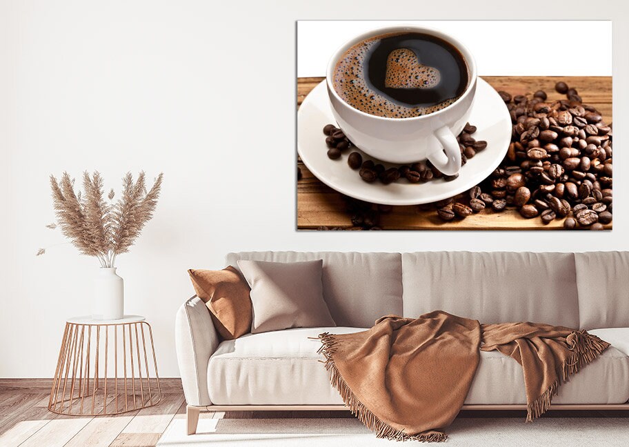 Coffee cup art print Kitchen Rustic wall coffee decor Extra large wall art Multi panel canvas painting coffee lover gift