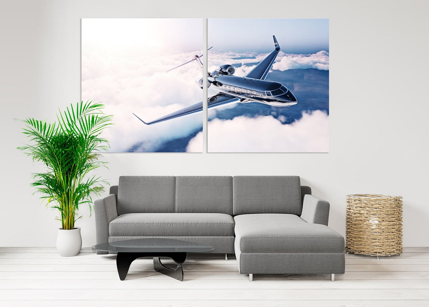 Custom airplane wall art Clouds painting extra large multi panel light sky blue wall art sea bedroom kitchen wall decor housewarming gift