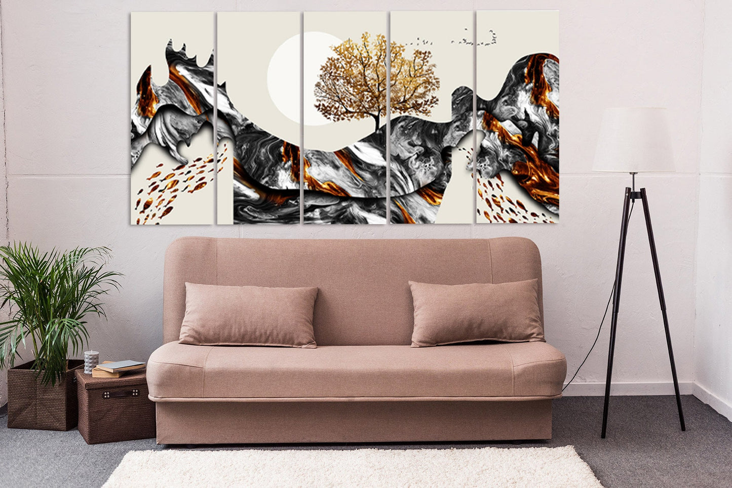 Gapanese wall art Goldfish print Mountain wall decal ridge mountains line art wall print Modern abstract canvas painting