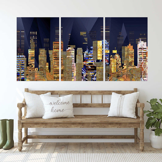 Night city Wall collage kit City at night decor Canvas painting Extra large multi panel wall art Picture frames Home wall decor picture