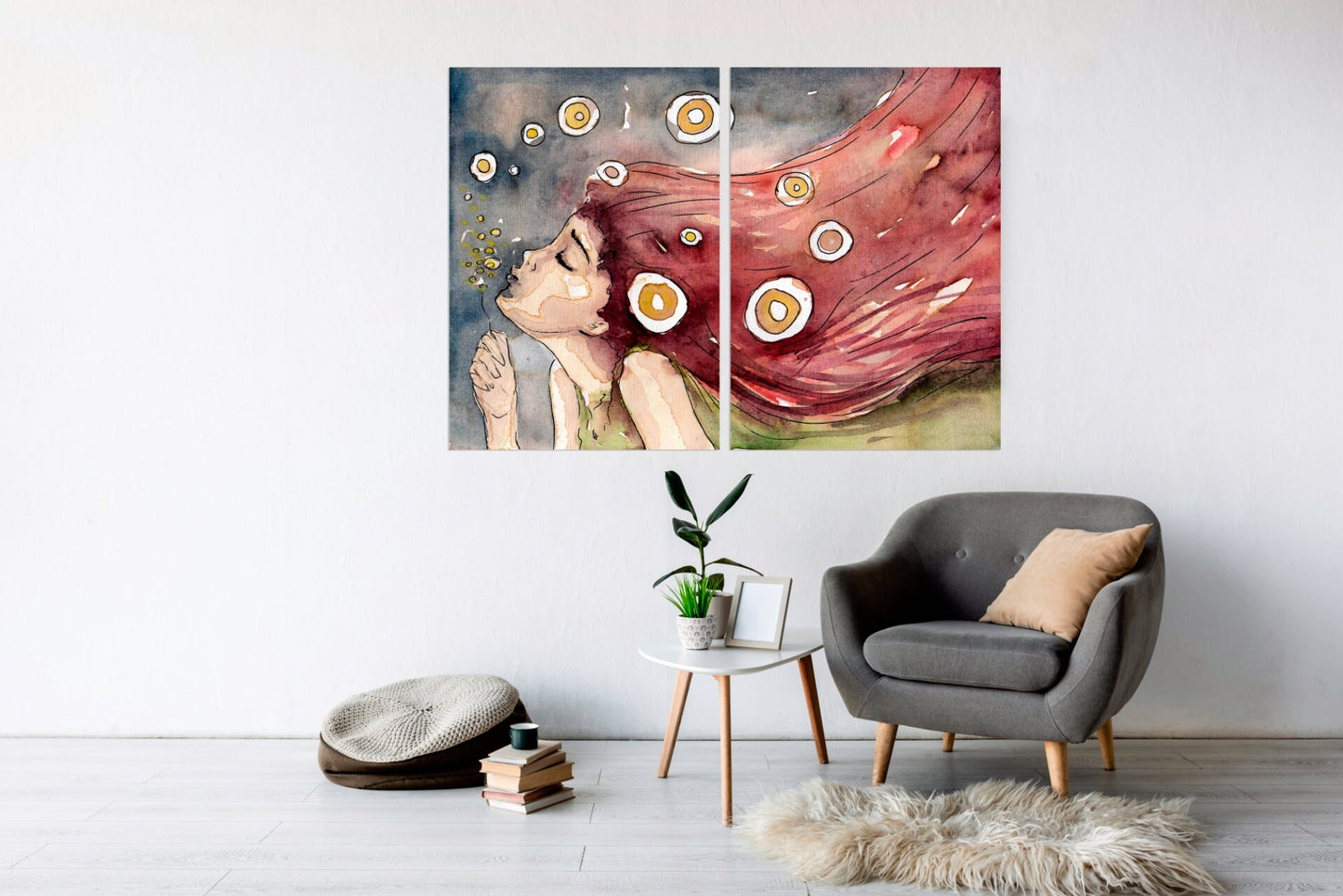 Home wall decor Multi panel extra large canvas art painting Wonder woman Dandelions dance Little girl painting Girl painting on canvas