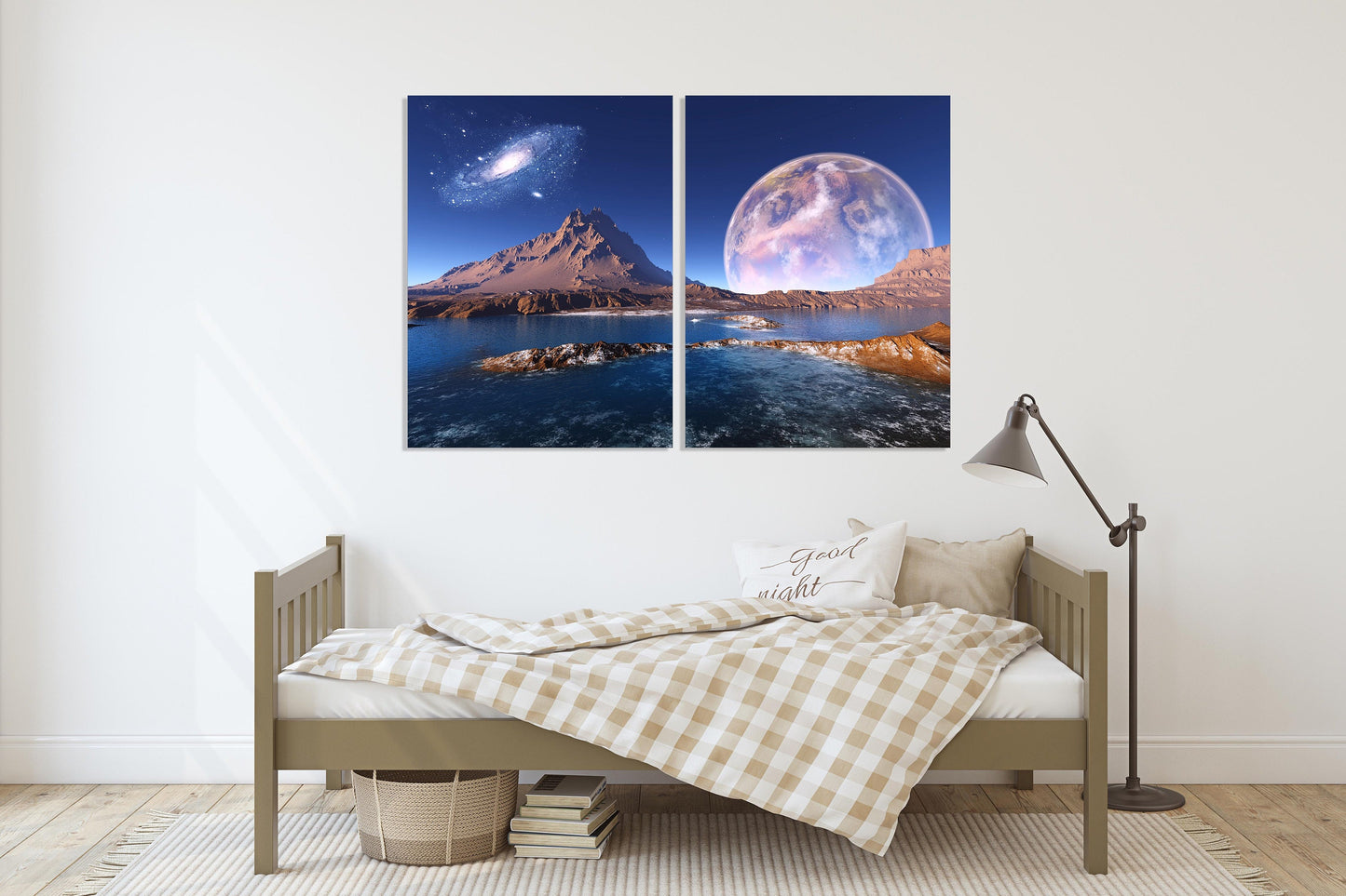 Home wall decor 3 piece frame canvas Outer space decor Space age Space poster Space travel poster Canvas painting Space mountain