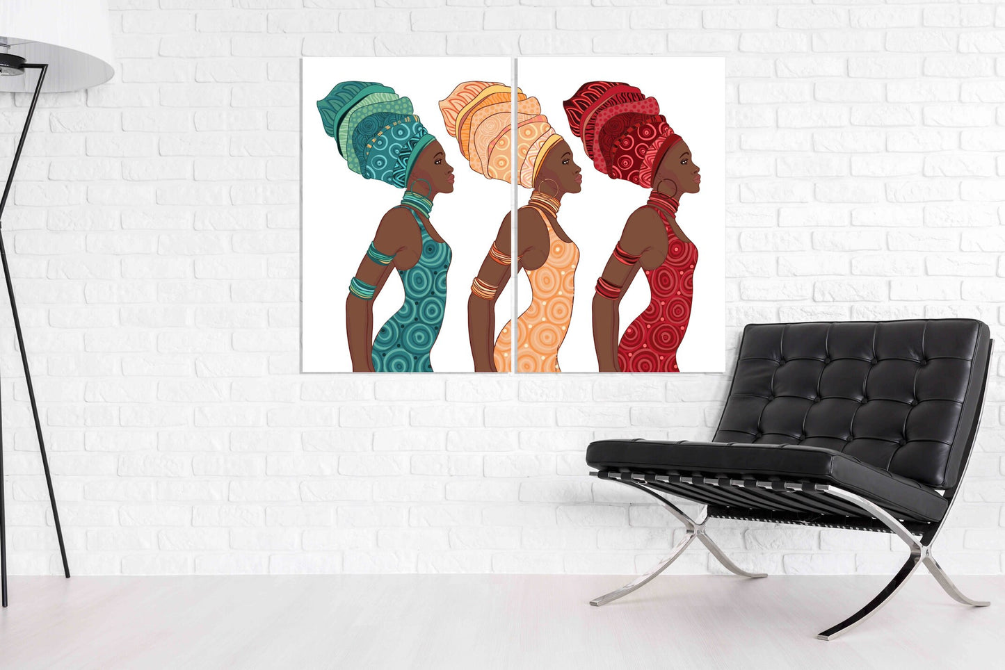 African canvas art African american bright wall art Multi panel extra large canvas art painting Afro woman Trendy wall art