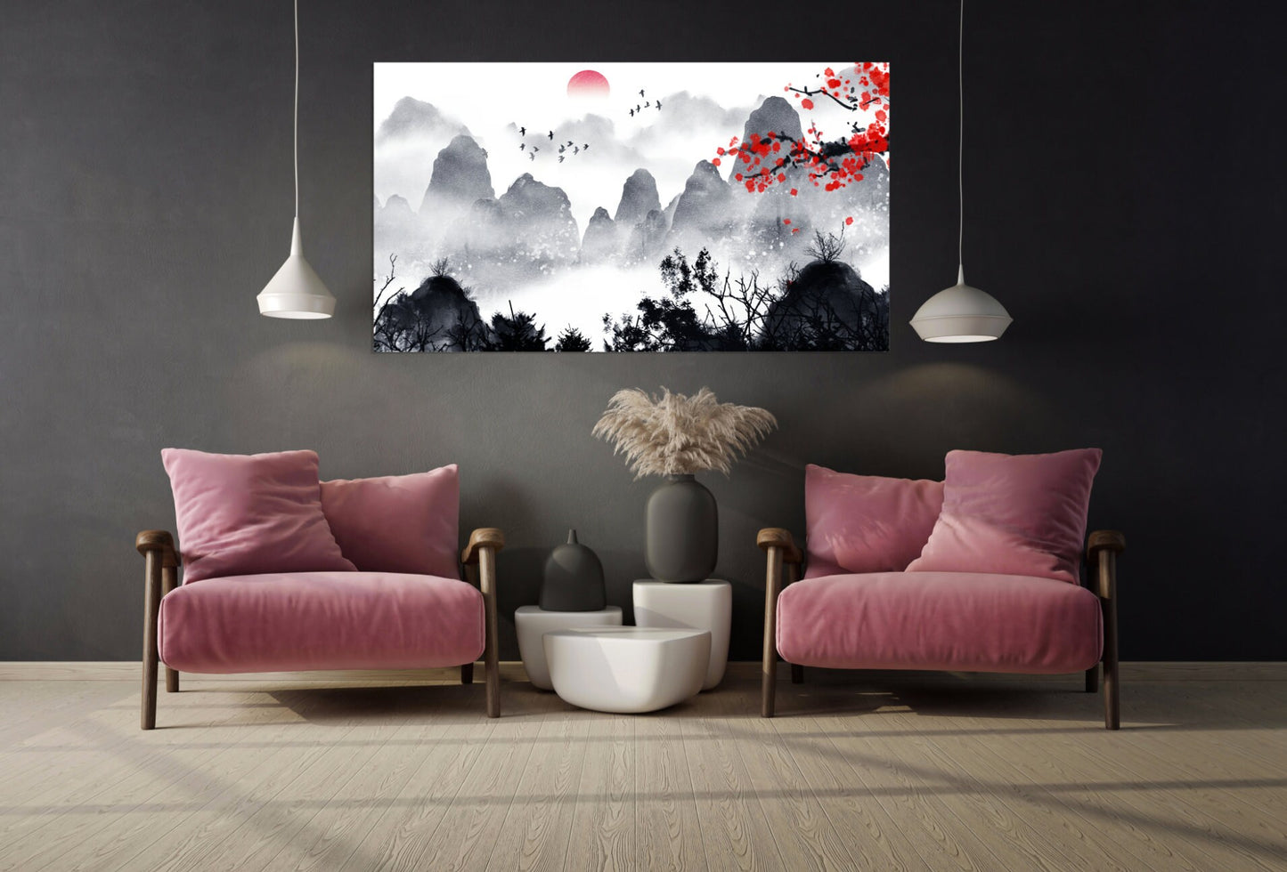 Sakura blossoms Outdoors mountains wall art Home wall decor Rocks and mountains 3 piece frame canvas Mountains posters