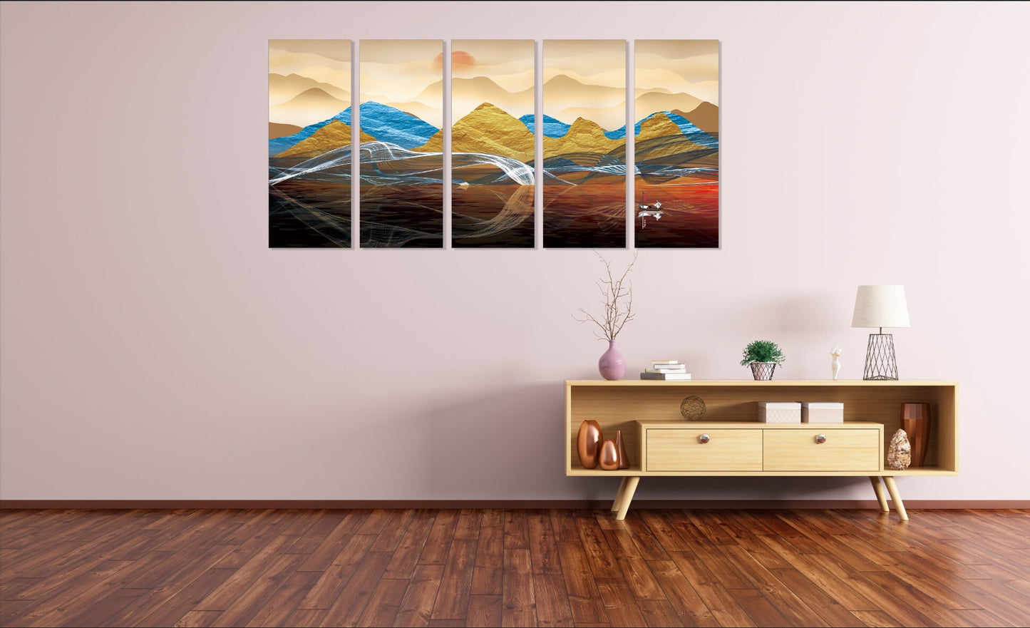 Framed wall art mountains Canvas painting Home wall decor Rocks and mountains 3 piece frame canvas Golden sun Mountains posters