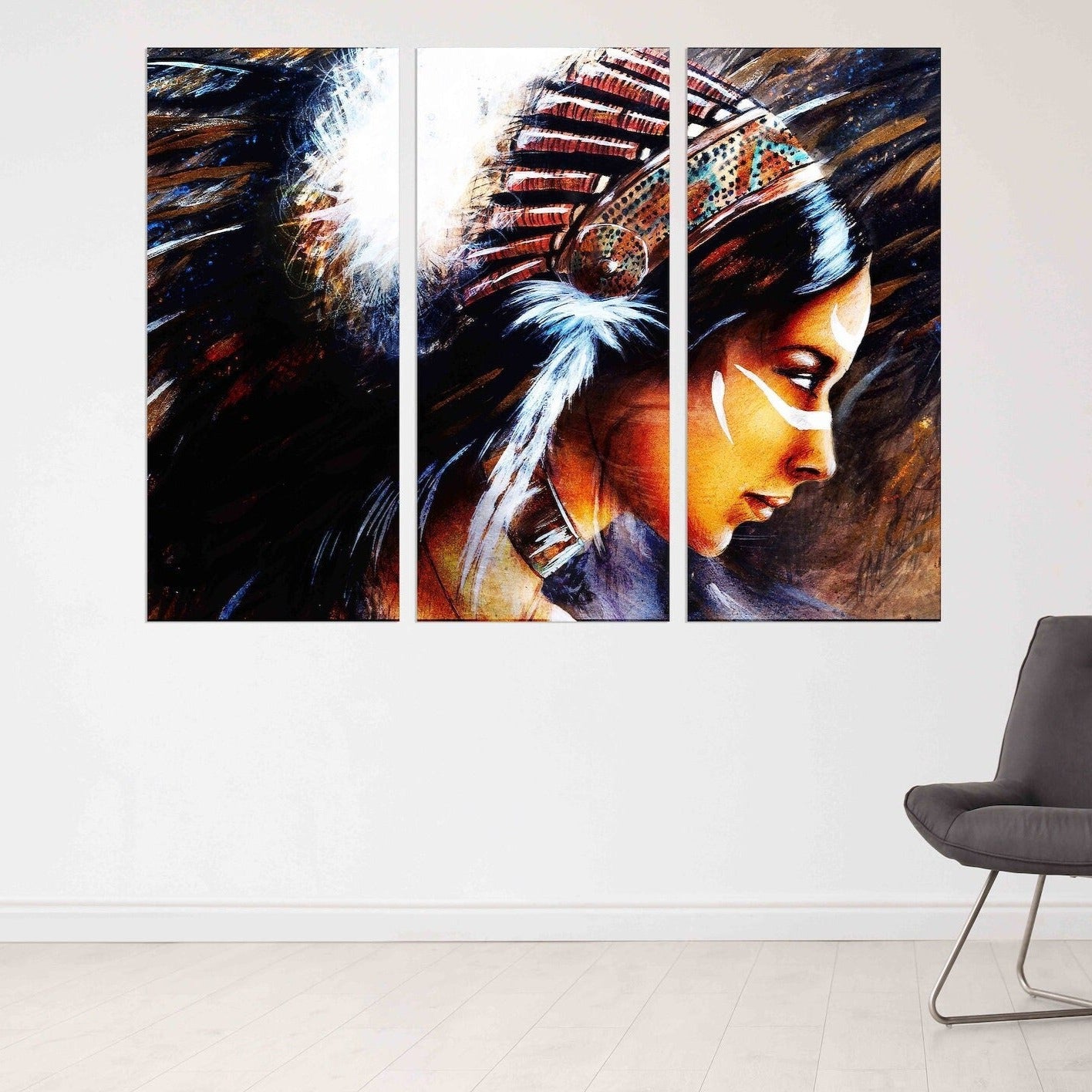 Indian painting Home wall decor Multi panel extra large canvas art painting Wonder woman Girl painting on canvas Feathers of style