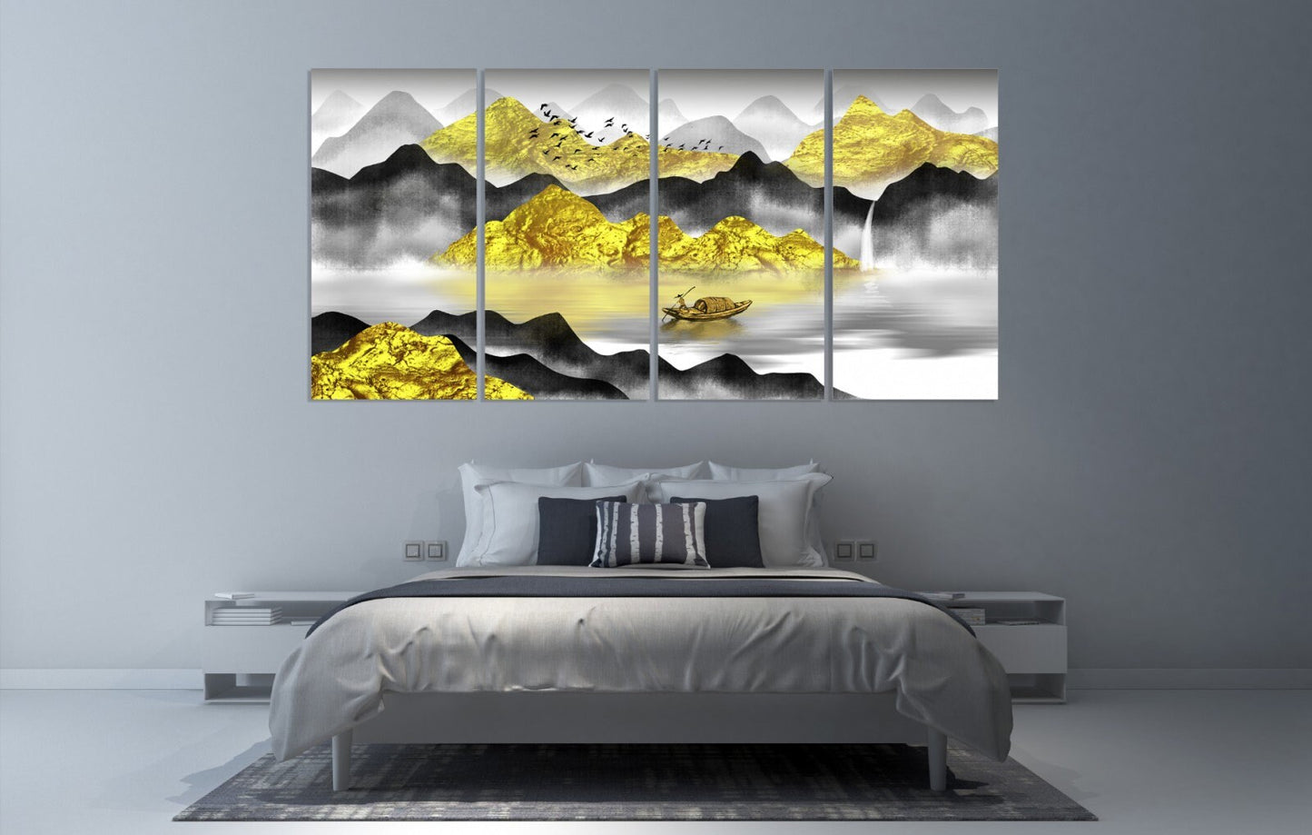 Gray and Gold mountains wall art paintings on canvas, wall pictures mountains, nature wall art, home wall decor, mountain art print