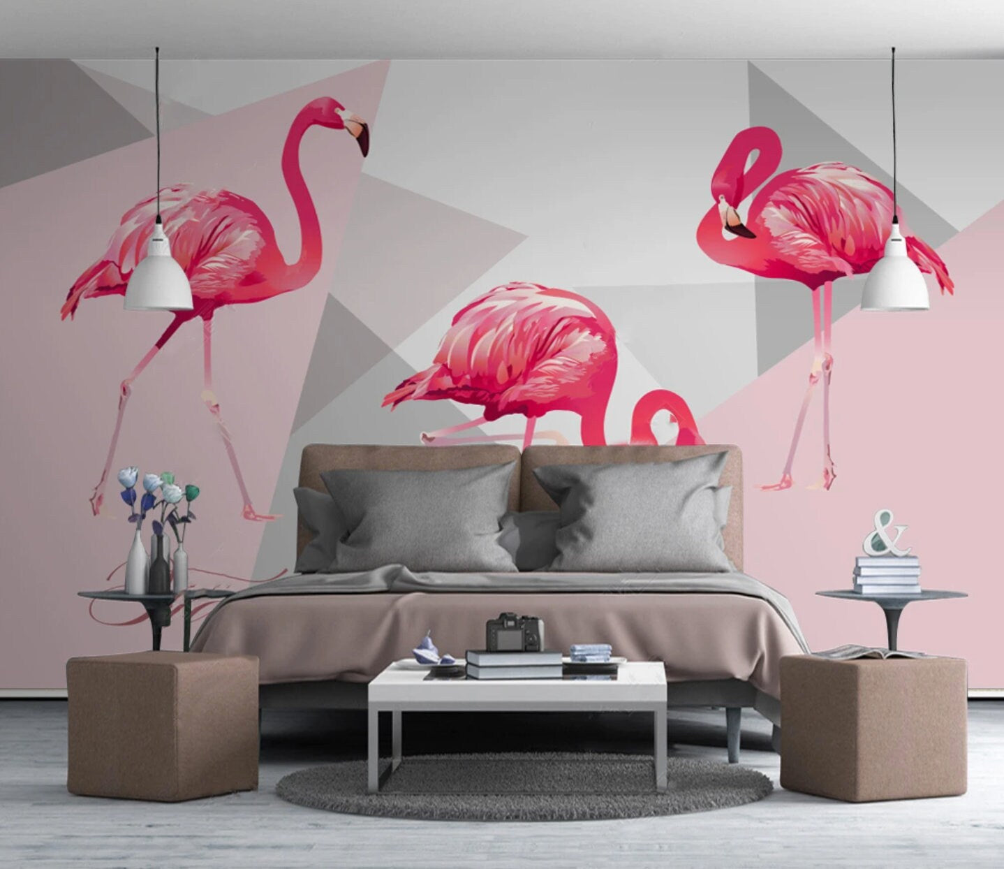 Tropical peel stick geometric wallpaper Exotic wall mural removable Modern wallpaper peel and stick pink Wall decoration