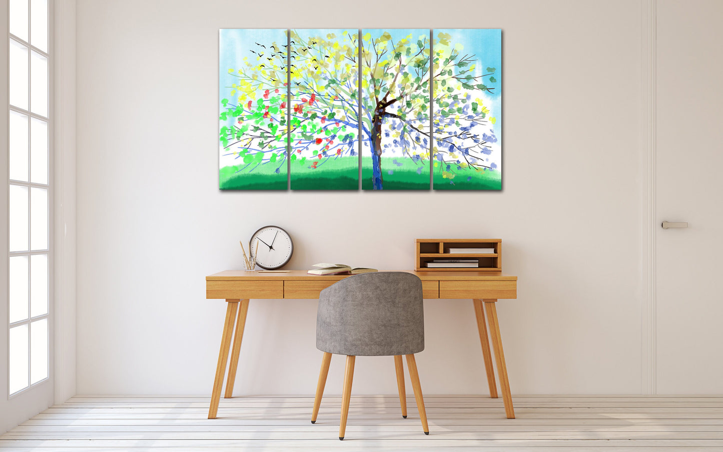 4 seasons tree wall art Four season tree Large canvas art canvas painting Multi panel wall art Extra large wall art