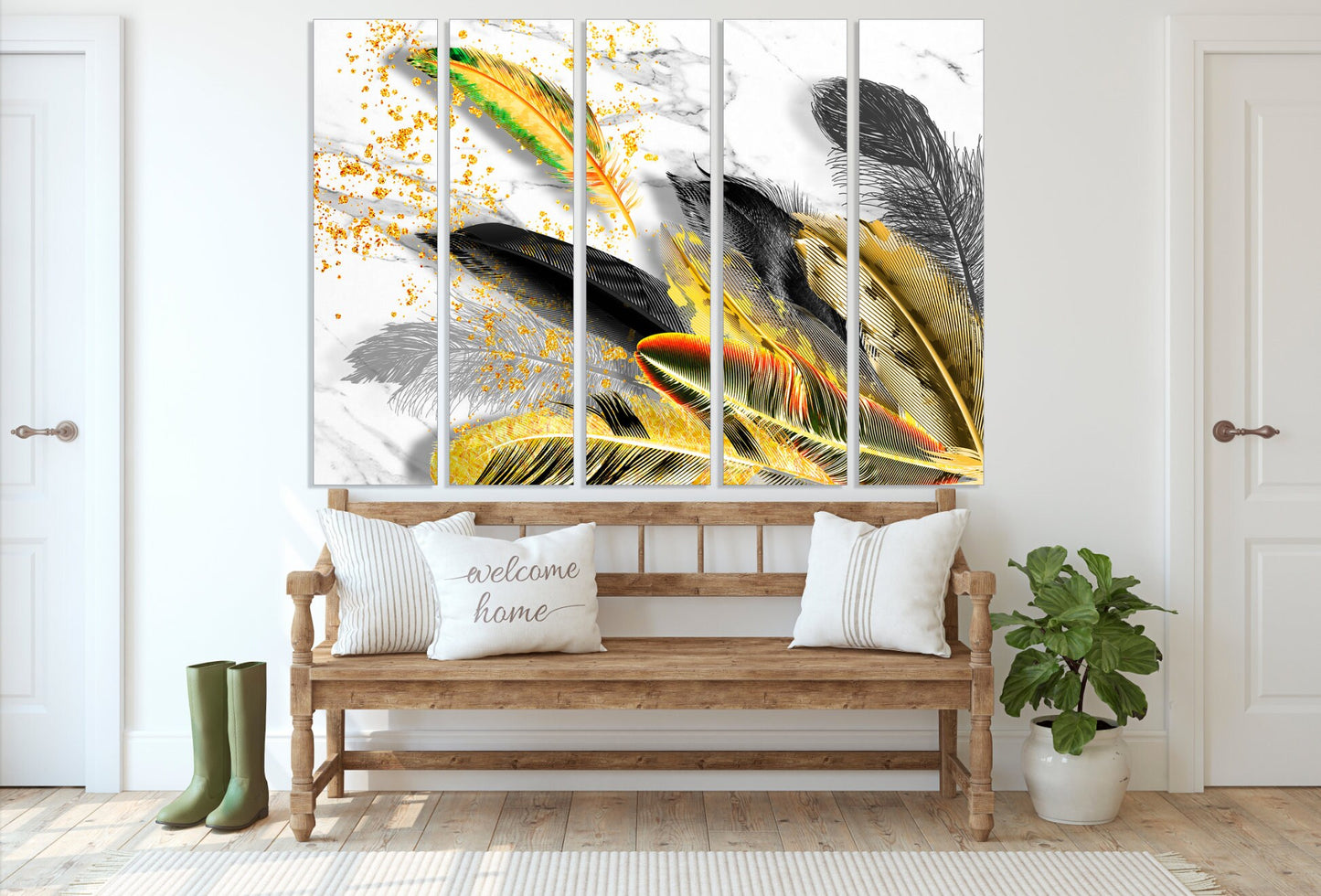 Feather wall art, feather wall decor, abstract contemporary print canvas paintings, extra large modern wall art, calm horizontal art