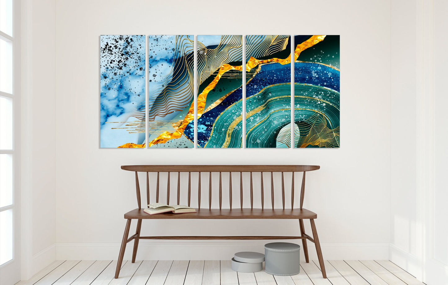 Abstract wall art, oversized wall art, blue and gold wall art, abstract painting extra large canvas wall art