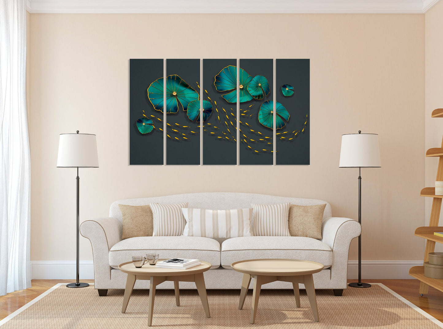 Asian japanese goldfish abstract horizontal extra large multi panel canvas wall art painting