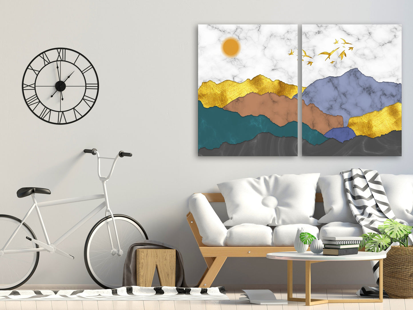 Abstract blue ridge mountains wall art canvas paintings, nature wall art Japanese art canvas, mountains wall art smoky mountains gift