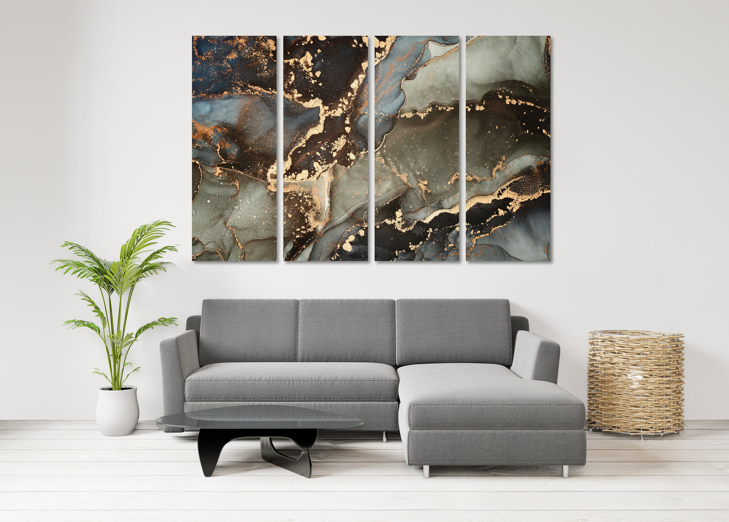 Abstract gold and black canvas wall art, marble wall decor canvas, abstract paintings, multi panel wall art, marble canvas