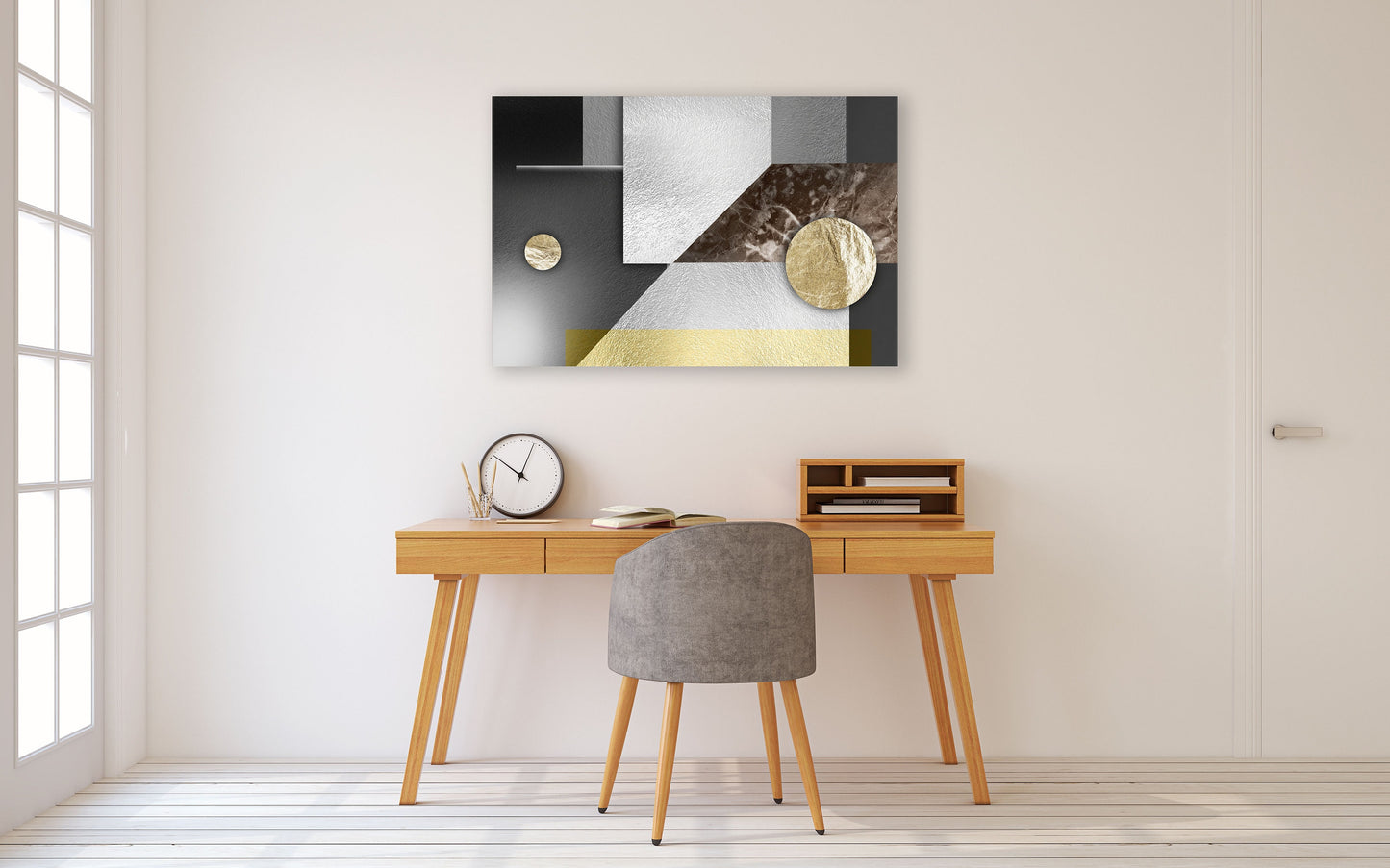 Gray and gold wall art, marble minimalism abstract wall art, geometric art print, trend wall decor, extra large canvas painting