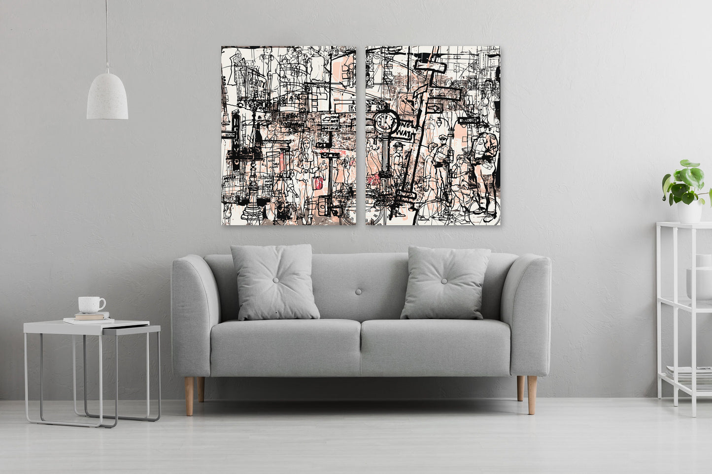 Abstract modern art print, multi panel canvas, abstract city painting, street art posters, extra large wall art, abstract people wall art