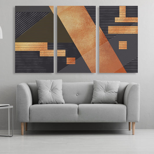 Multi piece abstract canvas wall decor, extra large trendy wall art, set of three geometric modern abstract housewarming prints for gift