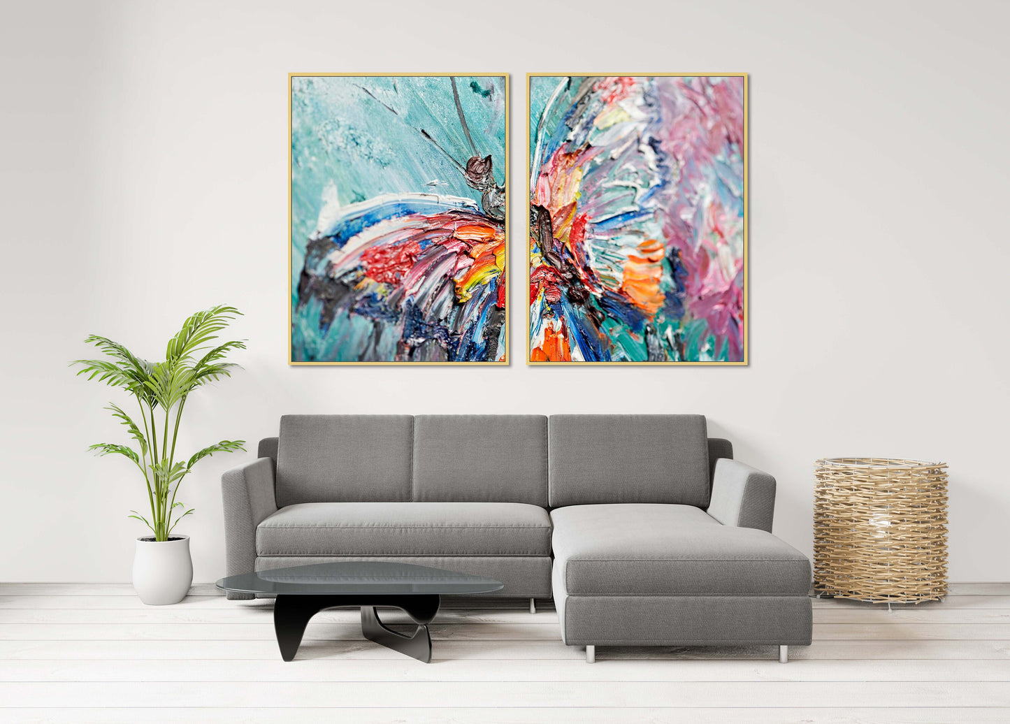 Large framed butterfly paintings on canvas, floater frame home wall decor, multi colored printable wall art, oil paintings canvas wall art