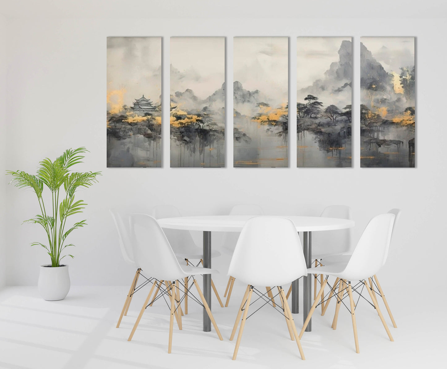 Large landscape wall art, multi piece canvas print, printable Japanese artwork, set of 3 pictures, grey bedroom wall art, artwork for gift