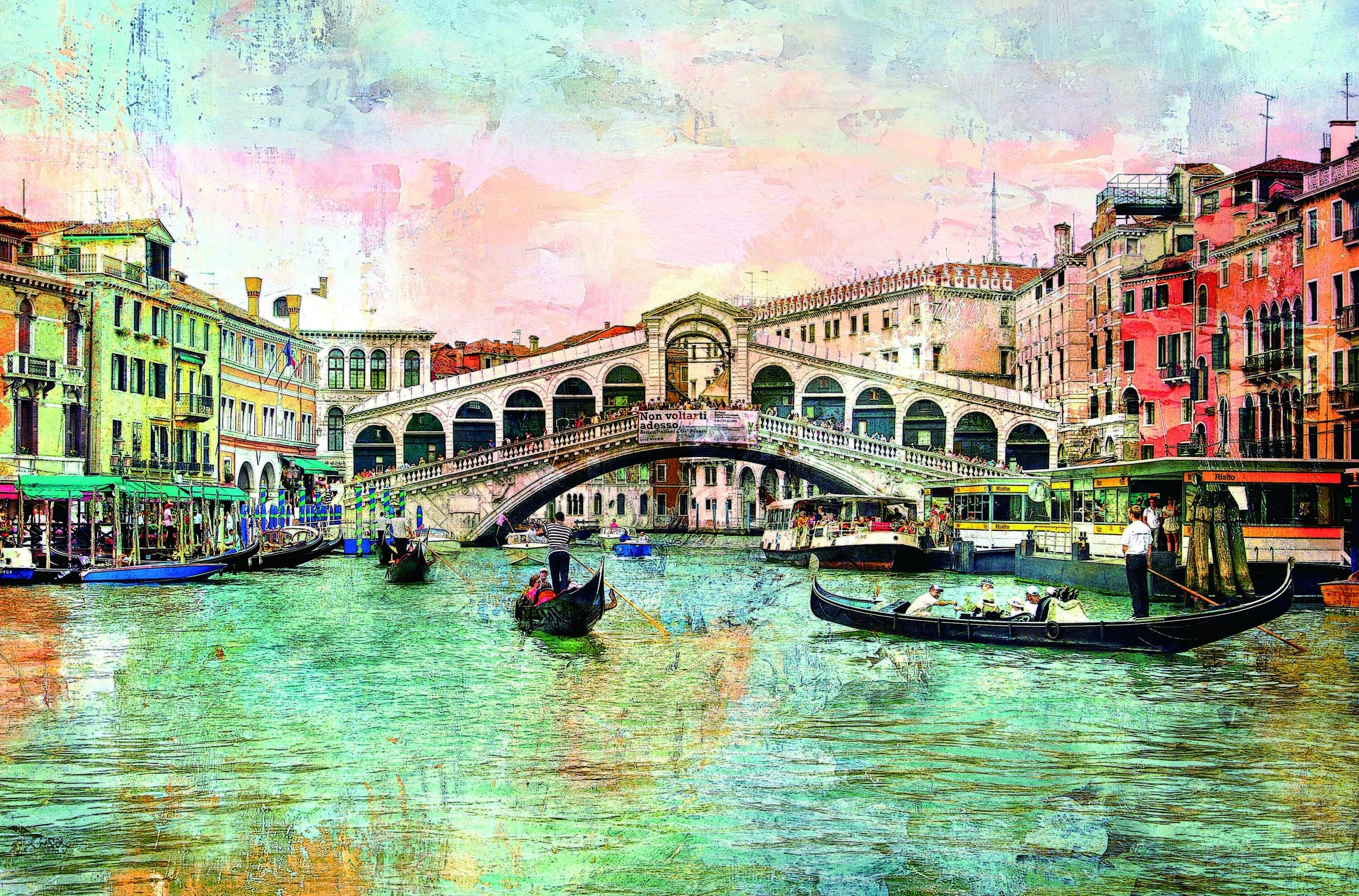 Vintage city mid modern retro century Venice vintage poster prints city wall mural peel and stick removable self adhesive wall covering