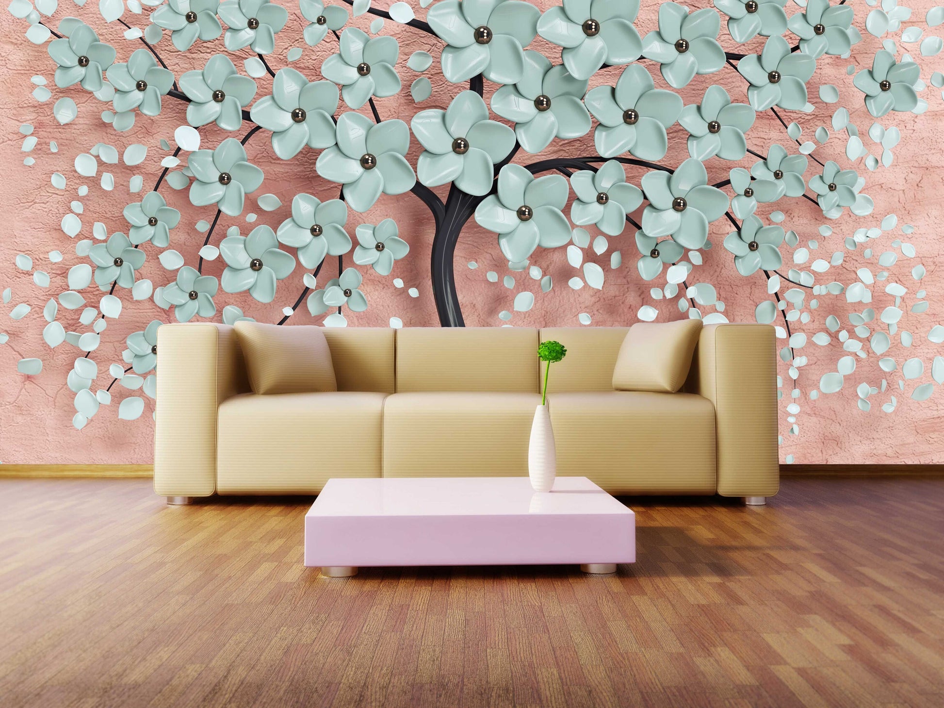 Sakura blossoms Japanese wall art Flowers wallpaper Peel&stick wallpaper Asian wall art Botanical removable wallpaper Chinoiserie wallpaper