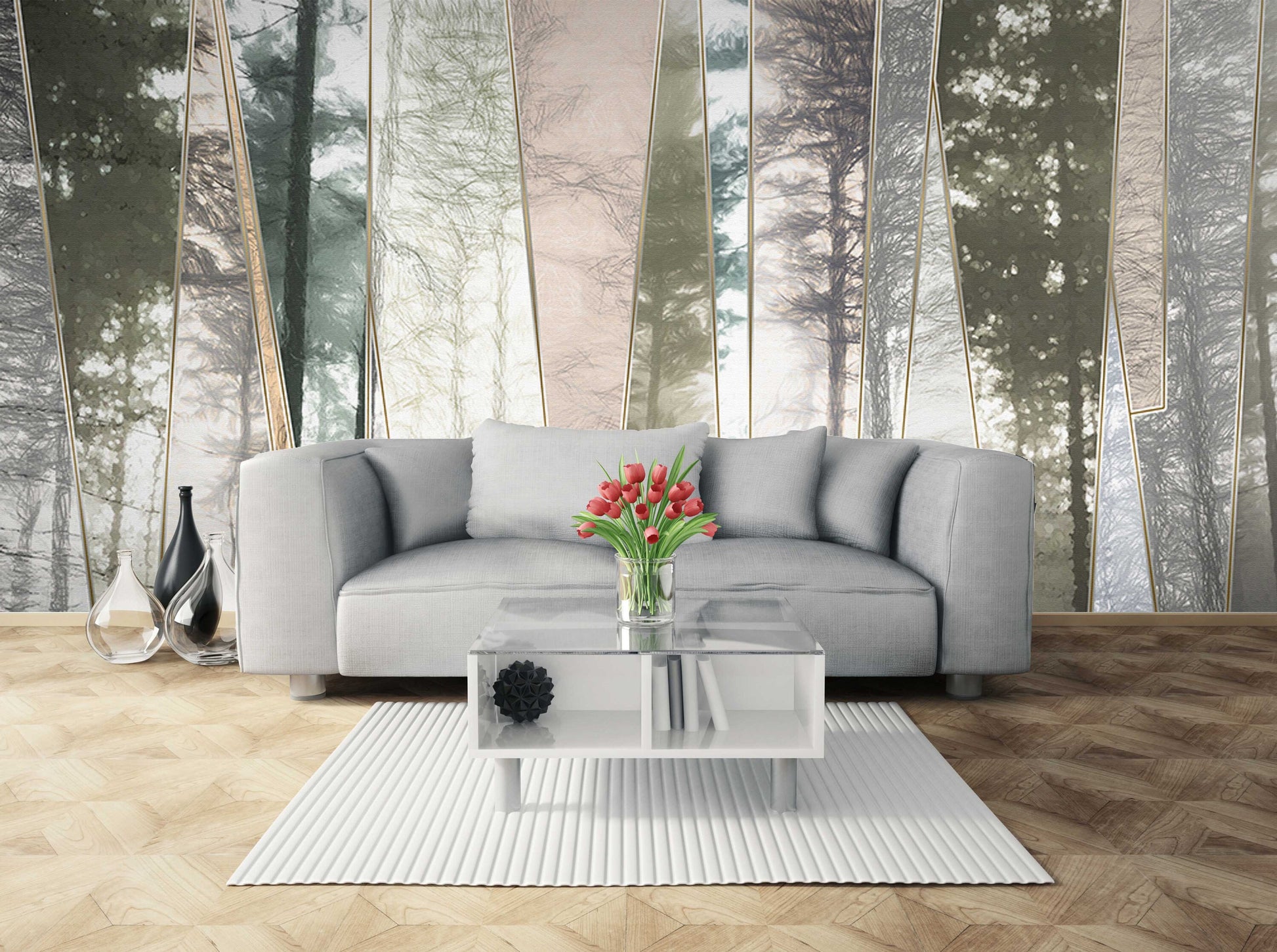 Foggy forest wall art woodland wallpaper Modern wallpaper Removable wallpaper Textured wallpaper fabric wallpaper vinyl wallpaper