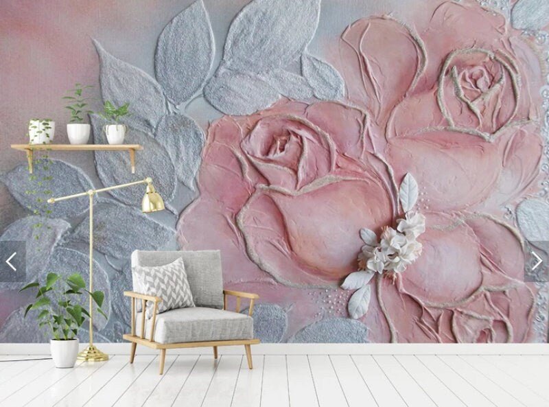 Rose wall art Flowers wallpaper Floral Peel and stick wallpaper Textured wallpaper adhesive wallpaper Botanical removable wallpaper