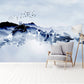 Abstract expressionist mural Blue removable wallpaper Geometric patterns Home wall decor Vintage removable wallpaper