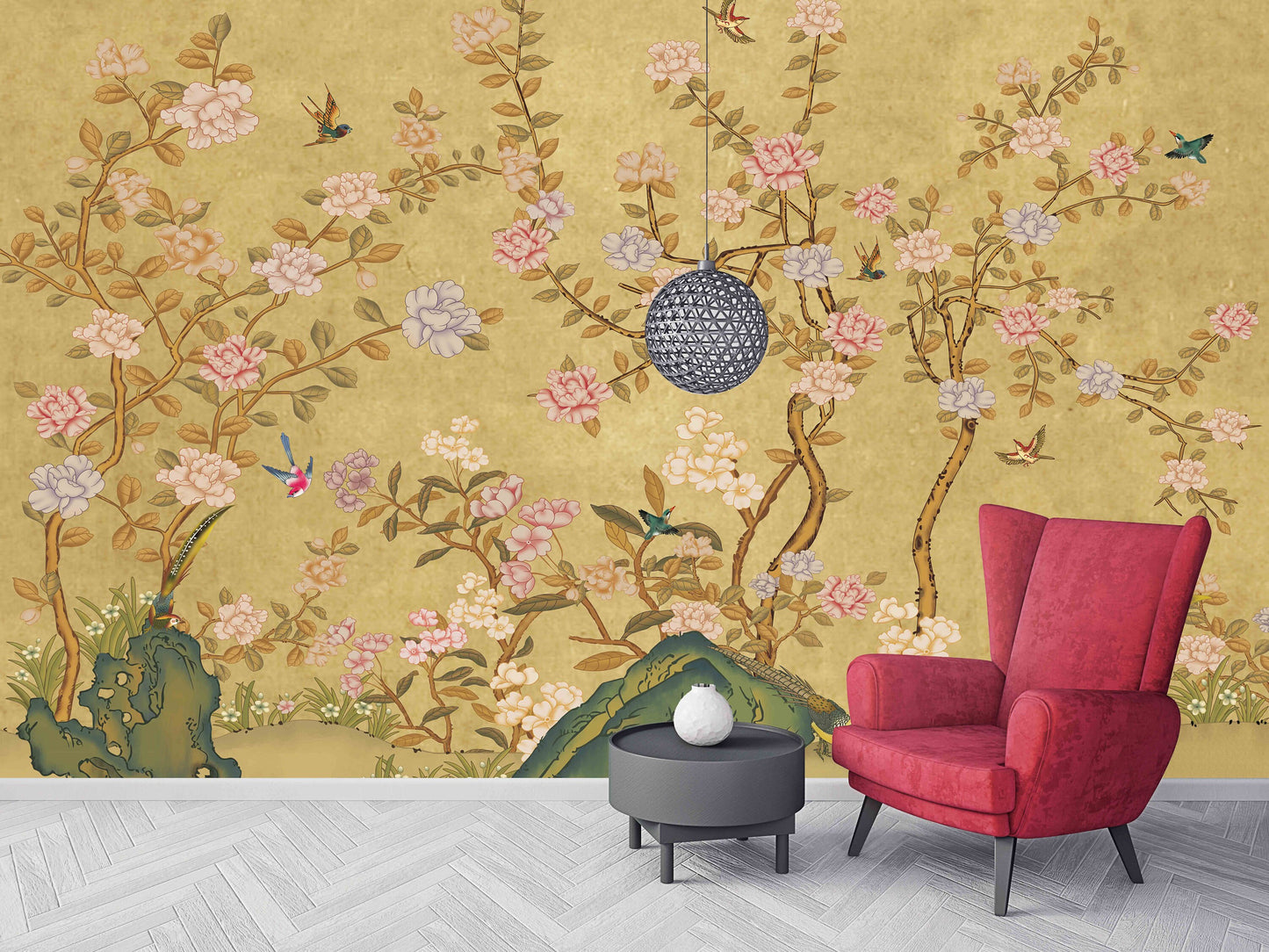 Japanese painting Chinoiserie wallpaper Botanical removable Japanese wall art Flowers wall mural prints Peel & stick