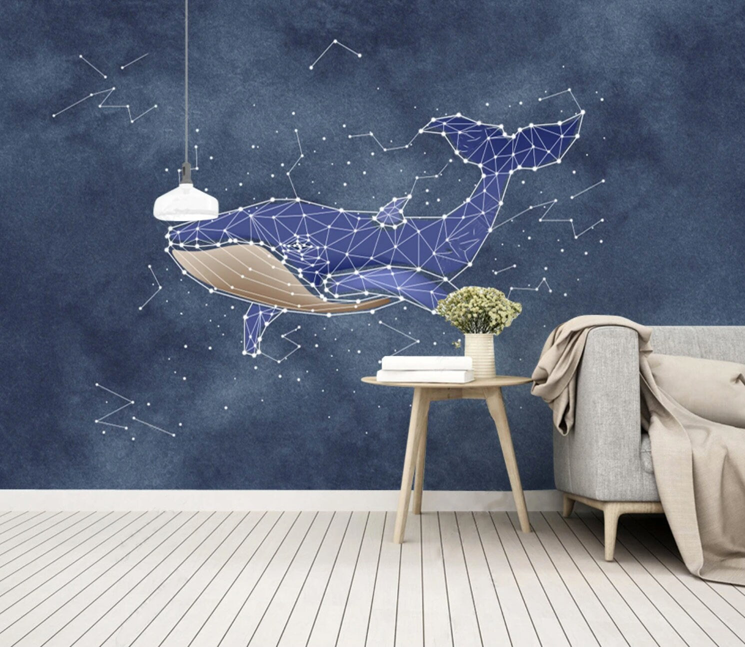 Whale wall art Peel and stick wall mural Modern Removable wall decor Textured fabric vinyl wallpaper abstract wall covering shark poster