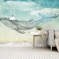 Whale wall art Peel and stick wall mural Modern Removable wall decor Textured fabric vinyl wallpaper abstract wall covering shark poster