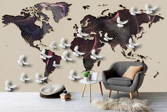 World map mural Peel and stick wallpaper, Removable wallpaper modern vinyl wallpaper World map canvas 3d wall mural World map wall decal