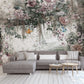Boho flowers light wallpaper, floral peel and stick wall mural, botanical photo wallpaper for bedroom, living room, kitchen