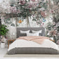 Boho flowers light wallpaper, floral peel and stick wall mural, botanical photo wallpaper for bedroom, living room, kitchen