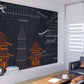 Japanese wallpaper, asian grey gold wallpaper peel and stick wall mural, chinoiserie self adhesivewallpaper, vinyl wall mural prints
