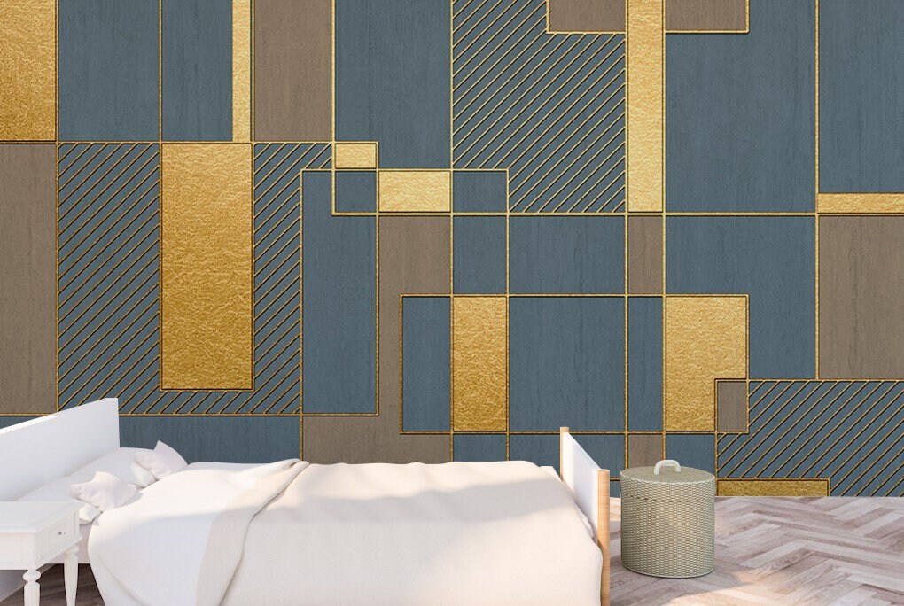 Abstract geometric vinyl wallpaper, peel and stick wall mural, modern canvas wallpaper