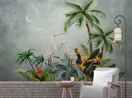 Palms wallpaper, tropical wallpaper peel and stick mural leaves, vinyl wallpaper, modern wallpaper