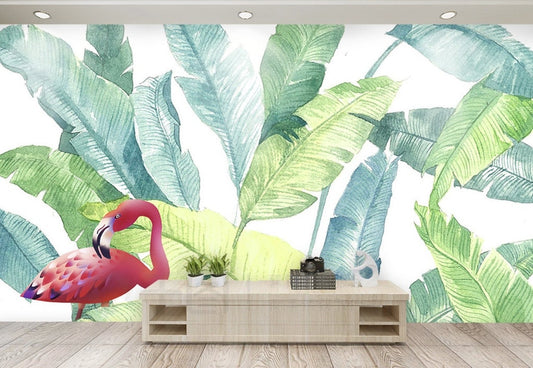 Banana leaves decor wallpaper, tropical leaf removable wallpaper, modern banana leaves print wall mural peel and stick